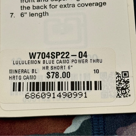 NWT Lululemon Power Thru HR High Rise Short Color Seam in Blue Camo 6” Inseam - Picture 10 of 16